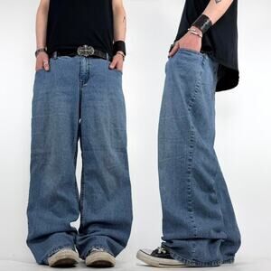 Vintage y2k baggy wide leg faded embroidered grunge skater jeans